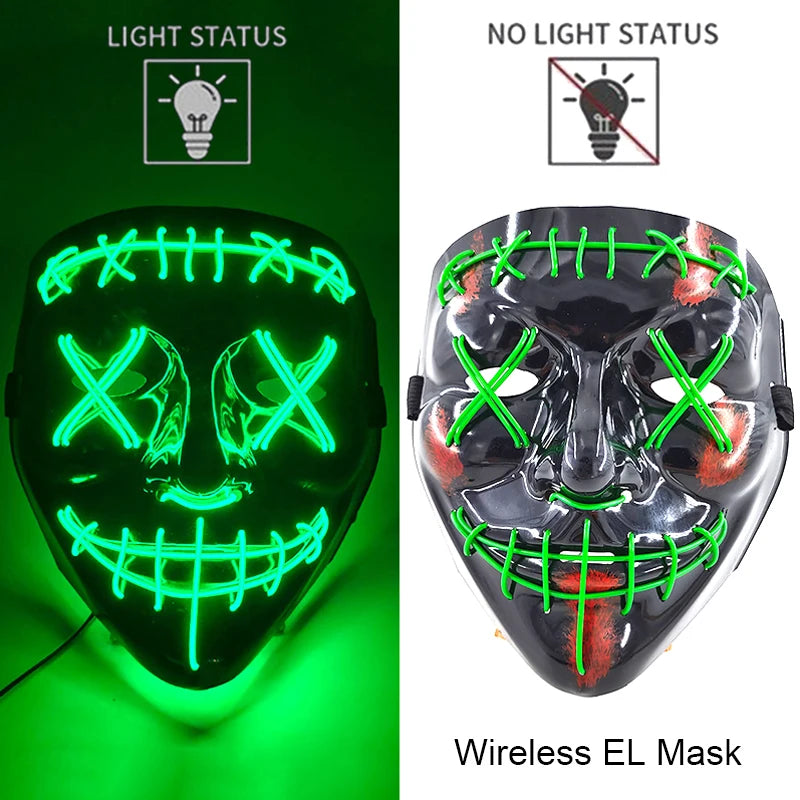 LED Purge Mask – Wireless Neon Glow Halloween Costume Mask